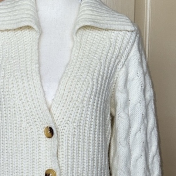 Wonderly Chunky Shawl Collar Cardigan White Cable Knit Sleeve Sweater Sz S - Picture 12 of 12